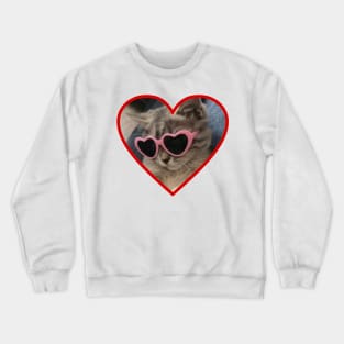 cat wearing pink heart sunglasses Crewneck Sweatshirt